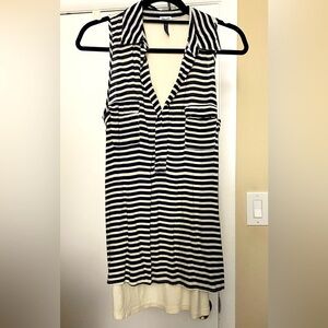 Splendid Striped Collared Tank High Low Navy White Size Small